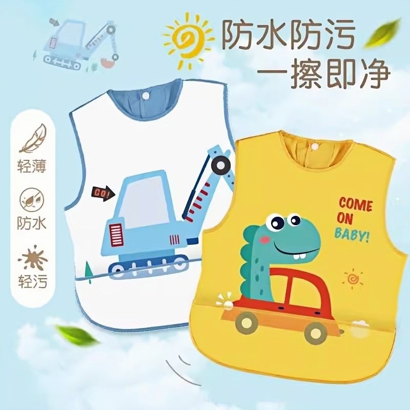 Children's bib waterproof sleeveless baby girl eating bib pocket summer thin anti-dirty baby food supplement eating bib