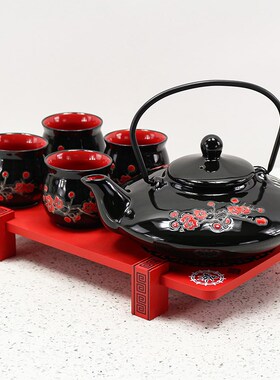 样板间客厅茶几摆件托盘茶杯茶壶套装陶瓷茶具样板房软装饰品摆设