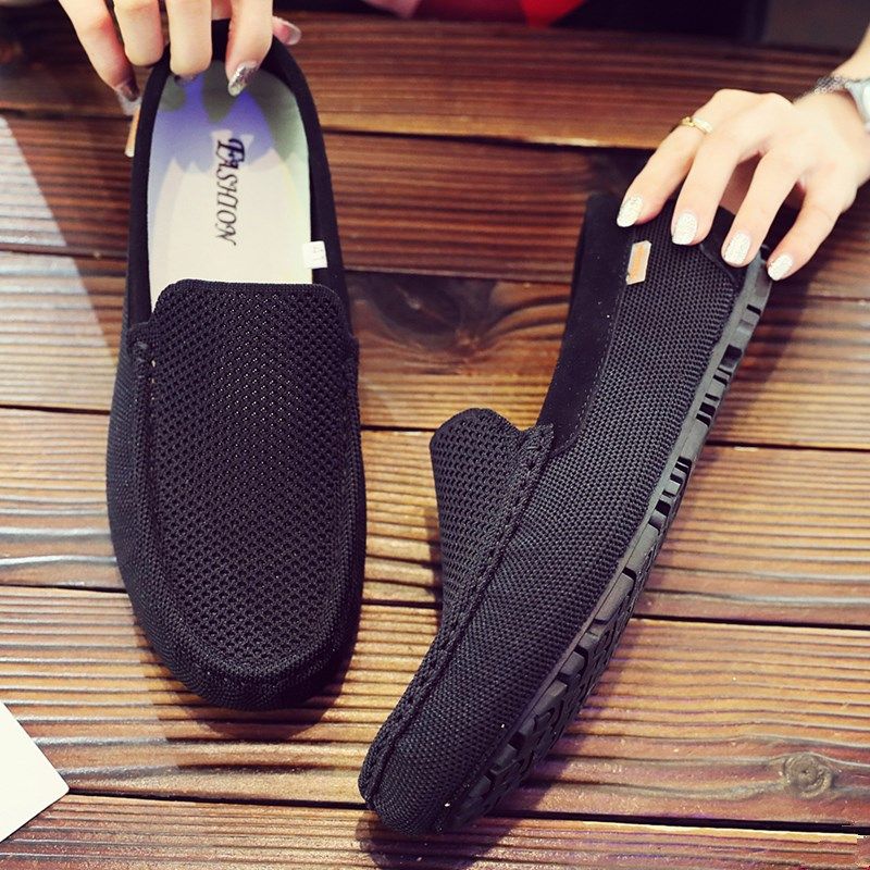 夏季镂空韩版豆豆鞋男2025新款透气潮流懒人软底休闲网鞋男网布鞋,淘宝优惠券,粉丝福利购,淘宝优惠卷