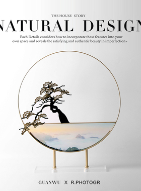 新中式金属亚克力圆形屏风摆件样板房玄关酒店大堂售楼处古典饰品