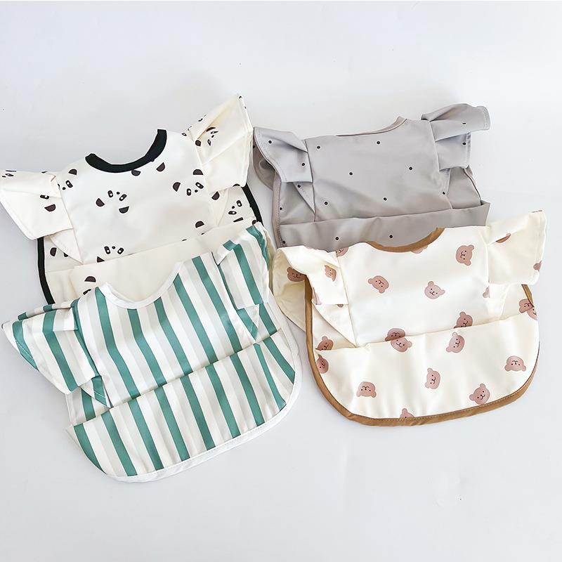 Ins Korean version of baby food bag angel wings PU waterproof bib children's bib complementary food prevent dirt and saliva bag