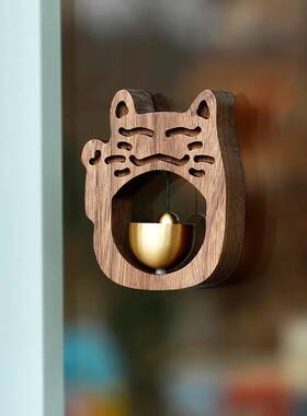 猫咪玻璃门门铃微笑猫实木门铃铃铛门纯铜撞铃日式开门装饰入户