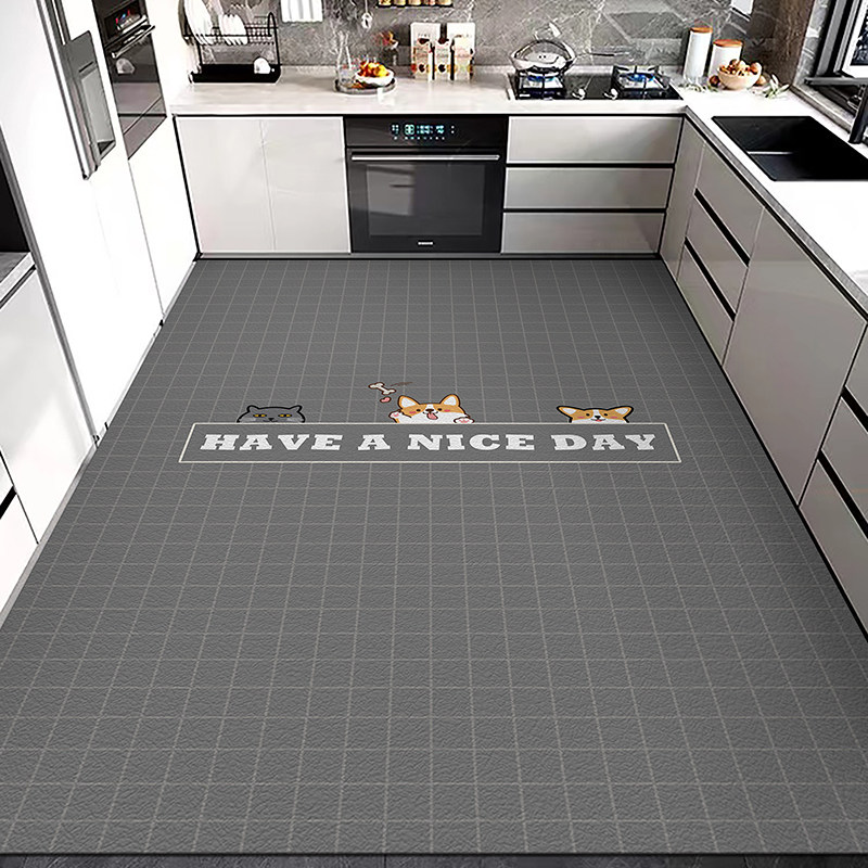 Full kitchen floor mats, non-slip, oil-proof and waterproof, home door mats, PVC door mats, wipe-free and washable leather carpets