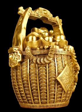 一桶金摆件纯铜招财聚宝盆一桶江山办公室客厅玄关摆设家居装饰品