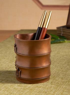 古铜ARY官 铜竹节高笔筒书房桌面摆紫节件送辈生日长礼品教师礼物