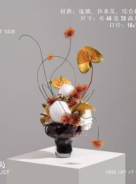 楼 中古风棕红YJ2474高脚璃小玻花瓶谈插花 售处洽桌茶几花艺摆件