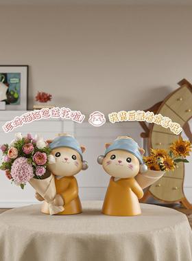 创意猫花瓶件HUE摆客厅玄关办公室桌房间装饰面品咪乔迁新居结婚