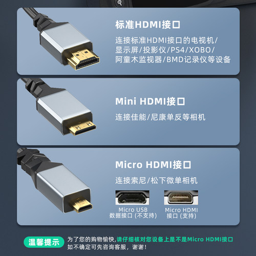 HDMI转Mini HDMI线Micro转接线hdmi弯头90度伸缩弹簧线4K高清线 - 图3
