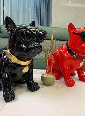 创意法斗狗摆件落地大号存钱罐轻奢家居客厅电视柜酒柜玄关装饰品