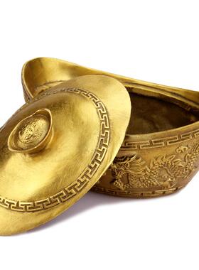 金元宝摆件纯铜元宝空心有盖存钱罐家居客厅店铺开业礼品工艺品