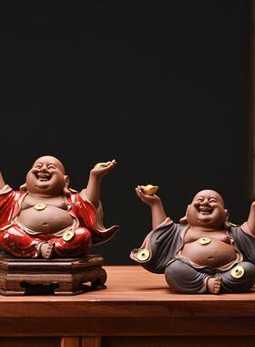 件新中式禅意陶招财弥勒佛摆装客厅玄ZJH21628关书桌佛像饰瓷茶室
