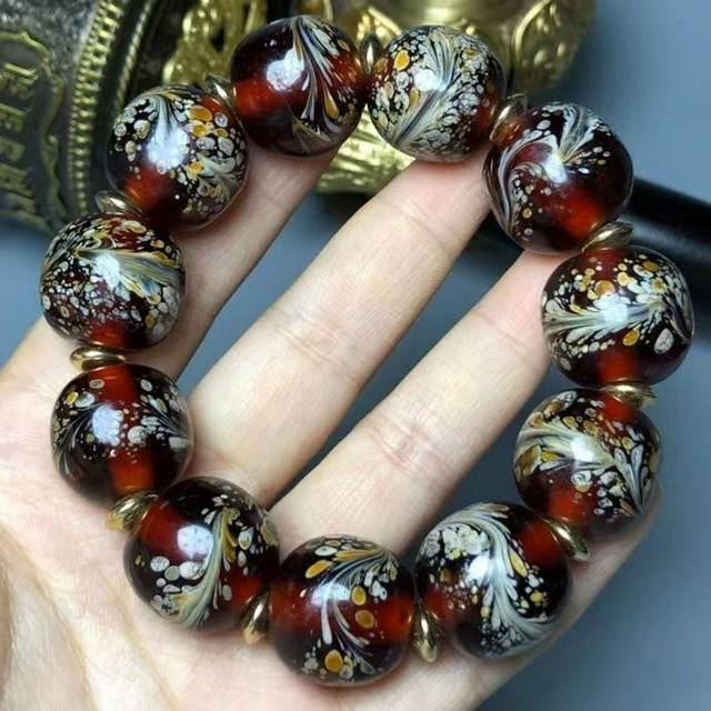 Antiques and miscellaneous colored glaze bracelets collection old colored glaze ethnic style red phoenix tail pattern gifts