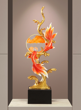 入户玄关锦锂鱼风生水起流沙画摆件高端大气上档次乔迁开业装饰品