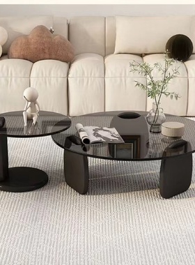 新款轻奢奶油风茶几现代客厅家用小户型简约创意网红圆形钢化玻璃