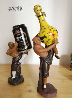 中华武术功夫陶瓷人物摆件假山园林盆景公仔花盆落地观赏装饰摆件