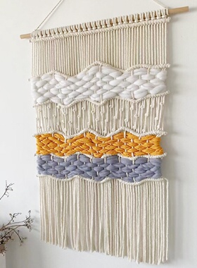 北欧手工编织彩色棉挂毯名宿酒店玄关背景墙装饰波西米亚风壁毯