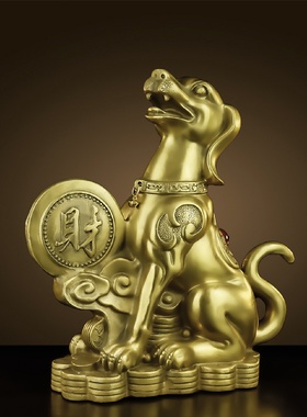 铜狗摆件纯黄铜西北缺角生肖狗补角生肖狗家居客厅饰金属狗工艺品