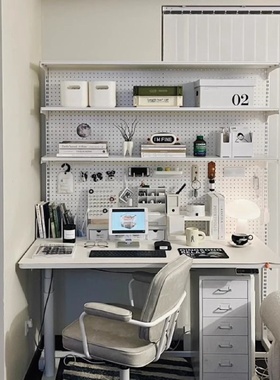 dpp靠墙落地收纳一体置物架子洞洞五金书桌书架组合学生网红少女