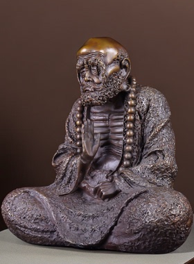 纯黄铜禅意达摩佛像摆件沉思达摩祖师家居客厅茶室饰工艺品