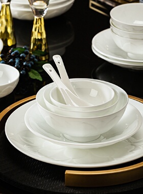 2023新款骨瓷餐具整套景德镇碗盘高级感纯白浮雕碗碟套装家用批发