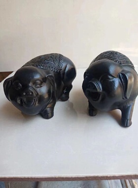 铜黑猪摆件纯铜黑色发财猪一对居家客厅办公室桌面工艺品包邮