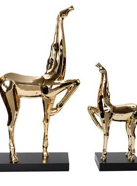 结婚送礼欧式家居动物客厅朋友电镀抽象母子马树脂装饰工艺品摆件