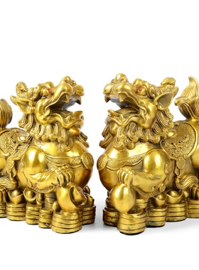 全铜招财貔貅摆件一对客厅家居家装饰品皮休工艺品乔迁礼品中式