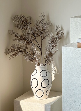 黑色陶瓷花瓶侘寂风高级感客厅插花摆件装饰品仿真植物中古小众