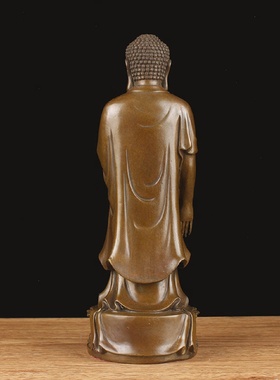 黄铜阿弥陀佛像摆件站像接引佛家居佛堂供奉店铺办公桌面工艺品