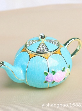 珐琅彩首饰盒中古风茶壶新款七宝烧手工艺品节日礼物家居摆件装饰
