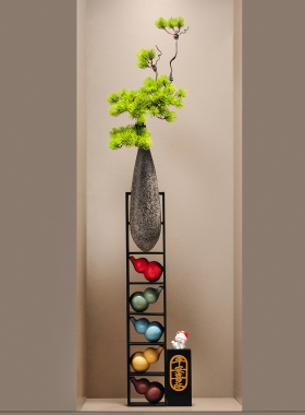 入户门玄关造景迎客松葫芦花瓶摆件客厅落地细长竖高装饰品好寓意