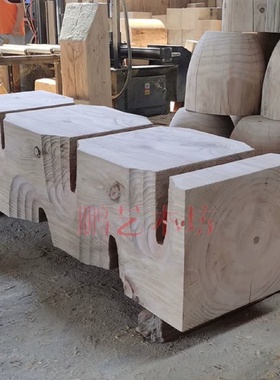 酒店大堂大型木雕摆件落地装饰品白色木柱子售楼处玄关雕塑艺术品