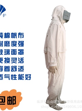 花护牌帆布喷砂连体防护服连身防砂衣防护防尘服连帽喷砂服批发