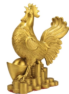 全铜金钱鸡摆件客厅玄关装饰办公室工艺品中式送礼铜公鸡吉祥物