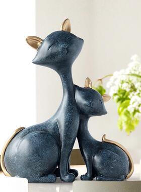 北欧简约现代招财情侣猫摆件客厅玄关酒柜电视柜高级感装饰品摆设