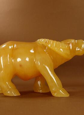 天然黄玉石牛摆件牛大号生肖水牛招财牛玉石站牛家居办公室装饰品