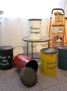 工业风餐厅候餐椅休闲吧凳子网红油桶圆凳子酒吧奶茶店个性软装饰