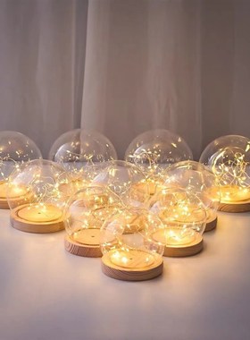 郁金香小夜灯 圆形玻璃罩创意客厅桌面展示罩玩偶防尘罩侧面开关