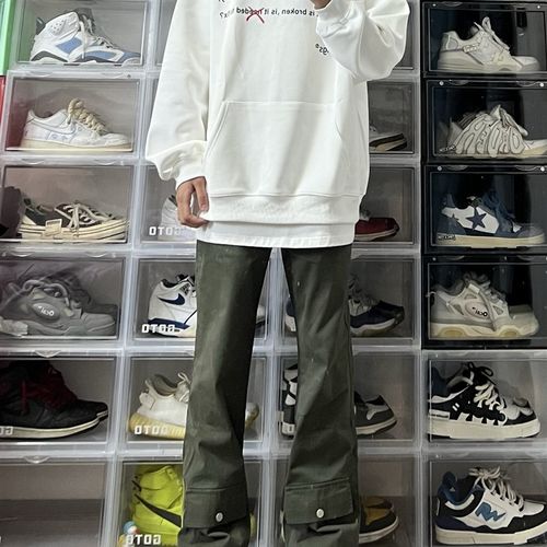 AU8OFCLUB 美式复古印花文字工艺连帽卫衣男女款宽松百搭休闲上衣 - 图2