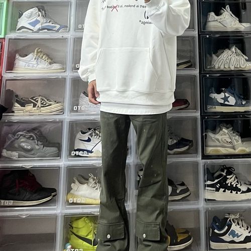 AU8OFCLUB 美式复古印花文字工艺连帽卫衣男女款宽松百搭休闲上衣 - 图1