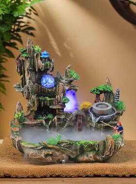 假山流水喷泉鱼缸开业乔迁工艺品结婚礼品家装风水轮吉祥摆件