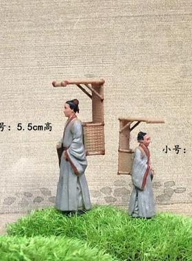 中式桌面微景观摆件古代人物装饰山石盆景乌篷船捕鱼渔夫采药华佗