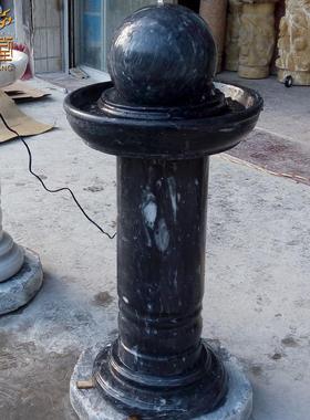 石材风水球流水摆件客厅装饰品开 业礼物《大理石黑底云石