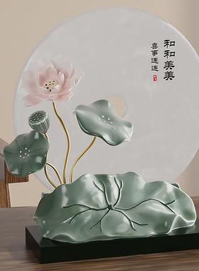 中式高YZ202405级感禅意荷花新安扣件寓意平乔迁新居客厅书房酒柜