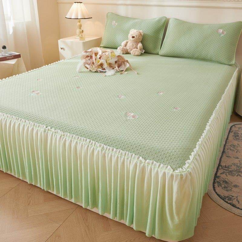 夏日清凉感觉冰豆床裙式垫三件套高端公主床罩空调垫冰丝绸垫裙,淘宝优惠券,粉丝福利购,淘宝优惠卷