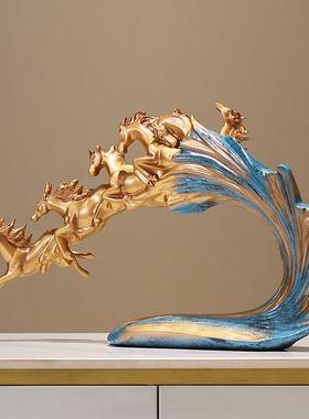 新中式玄关马摆件客厅招财办公室书房酒柜装饰工艺品开业乔迁礼物