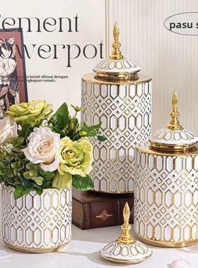 简约轻奢欧式客厅电视柜茶几玄关样板房创意立体纹理陶瓷花瓶摆件