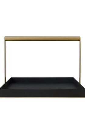 新中式创意铁艺方形手提托盘摆件样板房家居桌面软装饰品架子摆盘