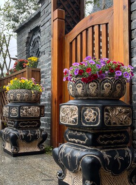 室外庭院门前造景摆件花架盆景台阳台中式花园布置仿石墩花盆底座