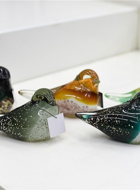 出口欧美彩色玻璃琉璃小鸟摆件家居台面壁柜电视柜装饰品拍摄道具